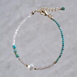 turquoise ＆mother of pearl bracelet：天然石ターコイズ/マザーオブパール/オプシディアン　ブルー　ホワイト　グレー