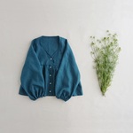 【SALE】リネンVネックギャザーブラウス　marine Blue