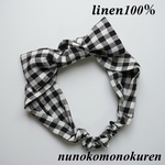 *ギンガムチェックのヘアバンド*キッズヘアターバン*リボン*