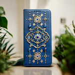 【多機種制作可】ネイビーの手帳型ケース シャウエンブルー"9月サファイア"3月アクアマリン"