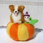 ハロウィン　コーギーちゃんとおばけちゃん　かぼちゃ　犬