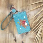 パスケース　ハワイアン　ホヌ×水色　リール付き　牛本革　定期入れ