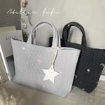 ★星と月の刺繍★ヌビバッグM／くたっと感が可愛い♪ マザーズバッグ　イブルバッグ　ヌビバッグ　サブバッグ　トートバッグ マチ付き