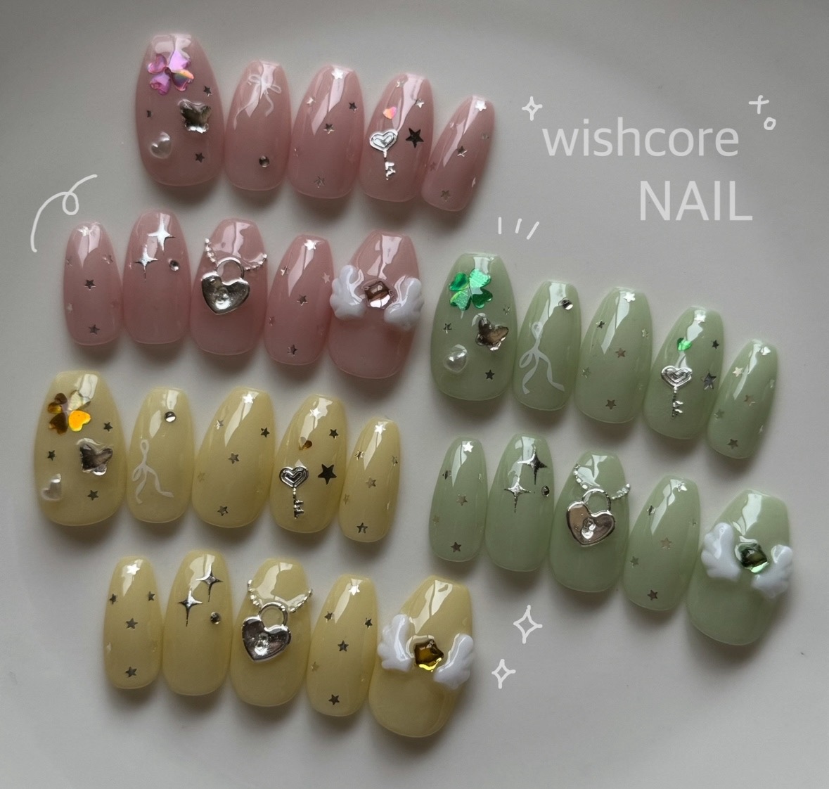 104))フレンチガーリー リボン ネイルチップ ニュアンス ウィッシュコア