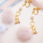 ラベンダーのふわふわテディベア♡イヤリングorピアス