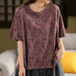 レトロ 半袖 丸首のゆったり とした Tシャツ
