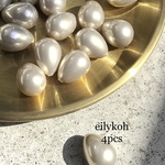 NEW 4個/グレージュ　ベージュ　片穴　ドロップパール　18mm BE403B