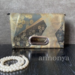 帯リメイク 帯バッグ  クラッチバッグ ハンドバッグ　グリーン　ゴールド　シルバー　obi kimono