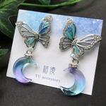 和風・銀色蝶に三日月/ピアス/ノンホールピアス