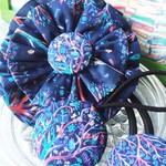 リバティプリント使用◇2点セット◇存在感抜群・一点物・花モチーフ「二重edabanaヘアゴム」＆くるみボタンヘアゴム