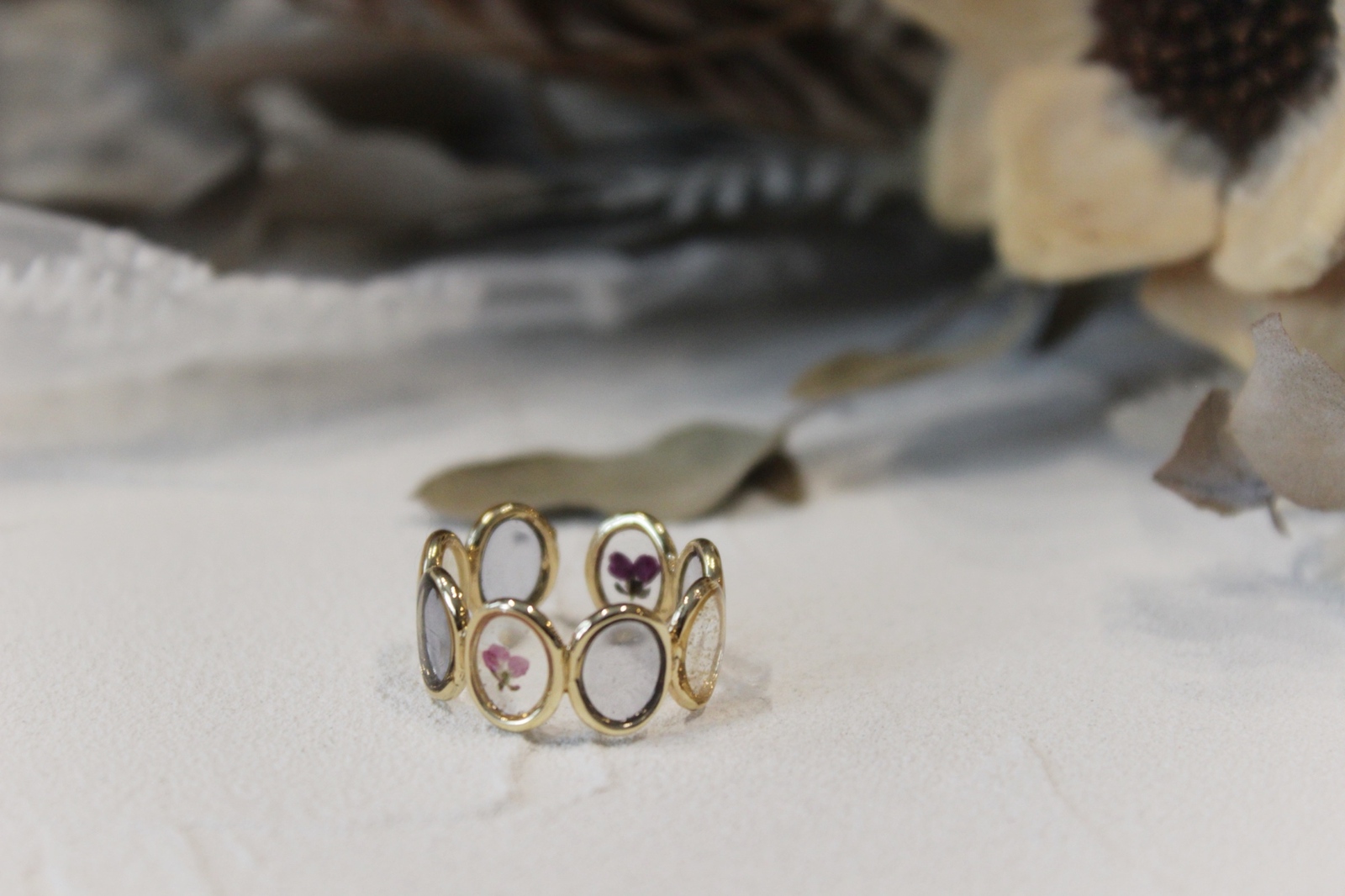 イエロー × クリア デザインリング まんまるリング レジンリング 指輪