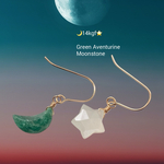 【再販】🌙月と星⭐️グリーンアベンチュリン、宝石質ホワイトムーンストーンのピアス　🎁5月の誕生石🎁