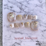 ネイルチップ　8047 ホワイト　グレー　白　フラワー　ゆかた　現品　ペディキュア　フットネイル　夏　浴衣　足用　フル　Sサイズ