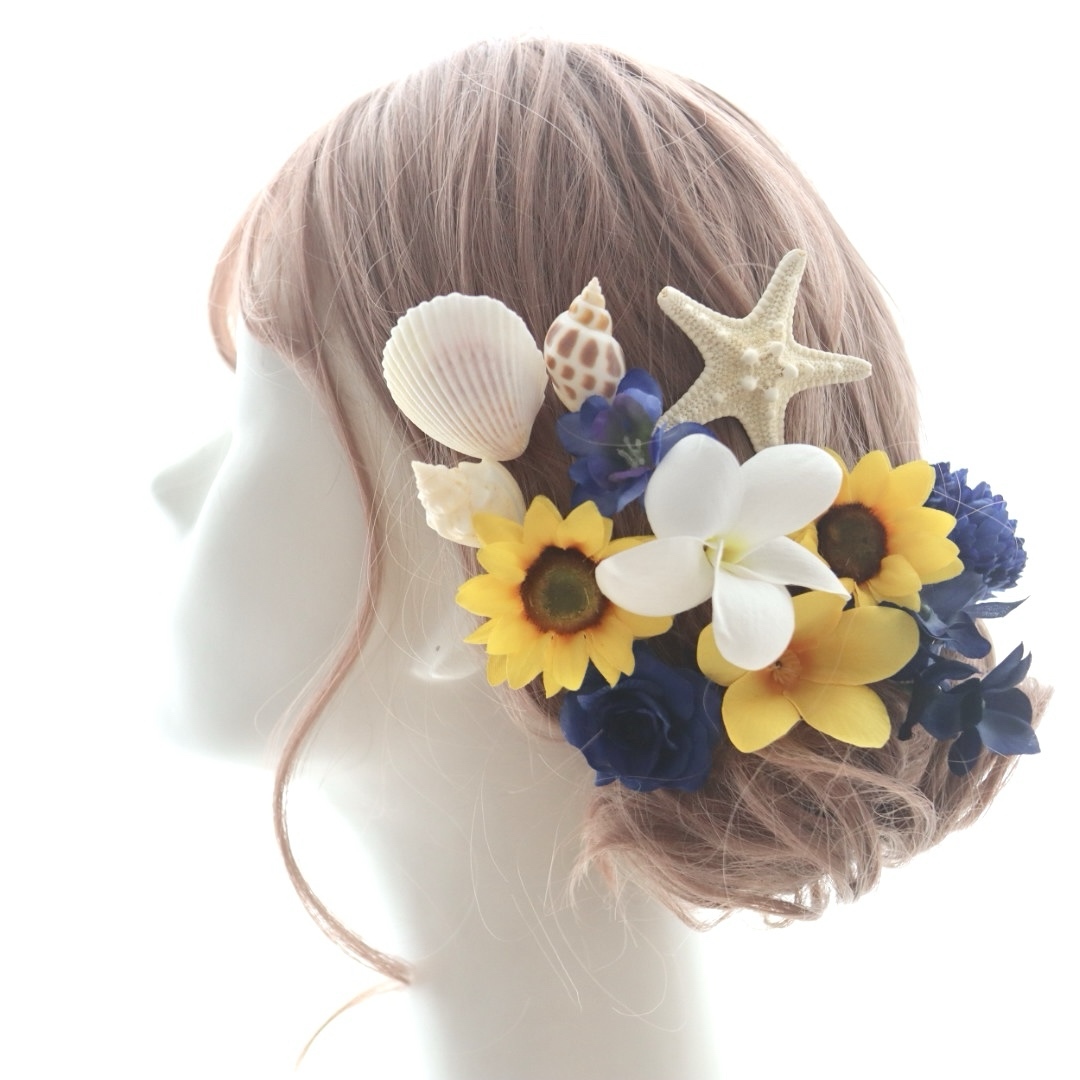 プチディープブルー♡金箔付♡髪飾り ヘッドドレス 前撮り 成人式 卒業式 七五三 ディープブルー♡金箔付♡髪飾り ヘッドドレス 前撮り 成人式 卒業式