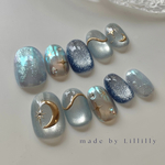 no.218 クリスタルムーン　マグネットネイル　空ネイル　月　キラキラネイル　フラッシュネイル　うるうるネイル　前撮り　ミラーネイル　