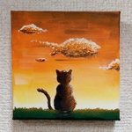 【 原画】猫シリーズ 焼き加減最高♡ アート　キャンバス　 絵画  アクリル画