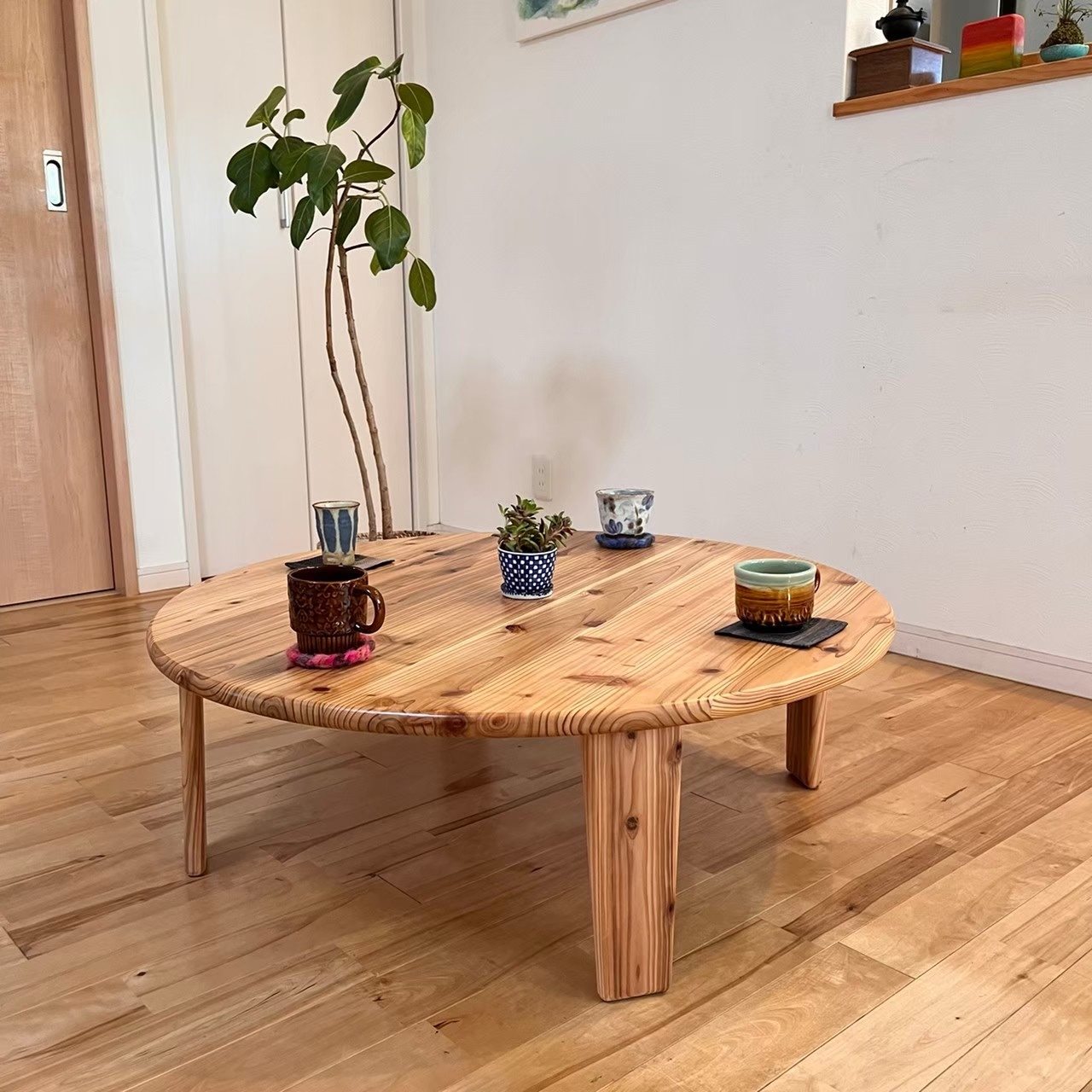 国産杉のT字脚ダイニングテーブル】150×80㎝ 無垢材 カフェ風