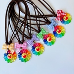 10本 トリミングチョーカー 《037》 カラフルフラワー 花 ニコニコ チェックリボン