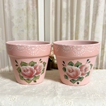 バラのミニプランター　ピンク　２個セット　トールペイント 