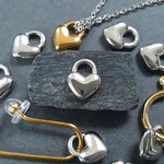 [1pcs] オール ステンレス  ハート ロック チャーム ネックレス素材  シルバー 無メッキ サージカルステンレス 金属アレルギー対応