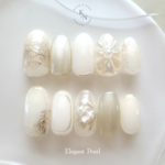 Elegant Pearl　ネイルチップ　ニュアンスネイル　ブライダル　ウェディング　成人式　うるうる　パール　　シンプル　サイズオーダー　ぷっくり　上品　秋　シェル　乳白　透明感　氷　卒業式