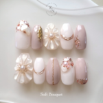 Soft Bouquet　ネイルチップ　ブライダルネイル　ブライダル　ウェディングネイル　ウェディング　成人式　ぷっくり　お呼ばれ　前撮り　振袖　卒業式　袴　お花　春　夏　秋　冬
