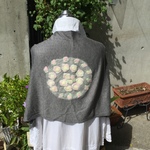ニードル刺繍  ストール・マフラー『桜  サークル 』グレー