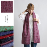 (送料無料)　最終ＳＡＬＥ　木綿白糸を刺し子した大判ストール　ショール　マフラー　コットン　刺繍　刺し子　インテリア　E60Q