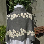 ニードル刺繍   ストール・マフラー『桜  二連 』 グレー