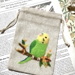 【送料無料】羊毛セキセイインコ・グリーン〜ミニ巾着〜