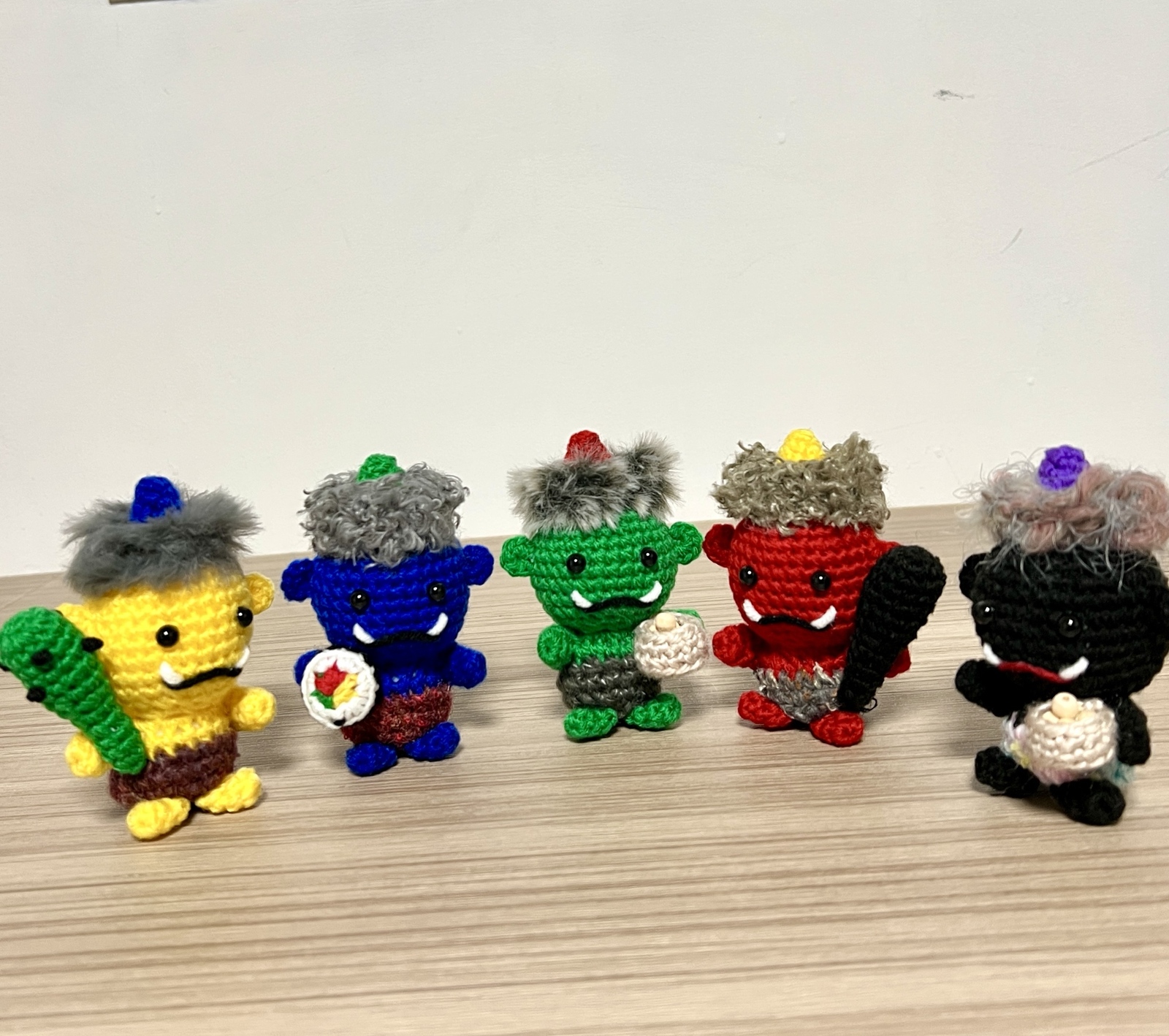 編みぐるみ　端午の節句　節分赤鬼青鬼セット　緑鬼　オレンジ2体　おまとめ4点 セット販売】節分の赤鬼＆青鬼 編みぐるみ（2体セット／手編み