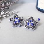ビーズ刺繍𓍯blue・silver star☆ピアス
