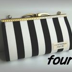 Wファスナー　20cm　カン付き　がま口　ストライプ　白黒　