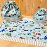 受注作製🦈送料無料🐟＊お弁当袋　コップ袋　ランチョンマット　お弁当巾着　＊お弁当セット　ランチセット＊サメ　お魚　海の仲間達　シンプル　男の子・女の子用お弁当袋🦈