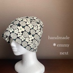 送料無料＊handmadeリップル帽子〈Floora ブラック〉ケアキャップ　ケア帽子　夏用ケア帽子　涼しいケアキャップ　涼しい医療用帽子　夏用医療用帽子