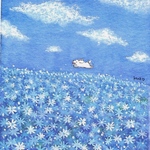【受注制作】青い空と花と白い雲とマルチーズ