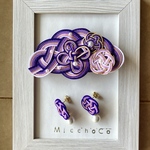 水引アクセサリー　松結びヘアクリップとコットンパール付きピアス　No.390