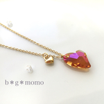 【再販14】夕焼けオレンジのダブルハートネックレス（スワロフスキー・ハート・ネックレス・ロングネックレス・コーラルピンク・2way・人気・プレゼント）