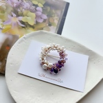 🌟new 白い小花と紫の淡水パールのブローチ