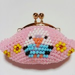 可愛いインコとお花のビーズ編みがま口【M】