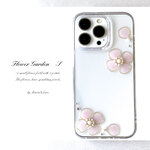 【mariaglace】全機種対応❤️ iPhone16e iPhone 15 SE FlowerGarden S スマホケース クリア お花 薄ピンク パステル
