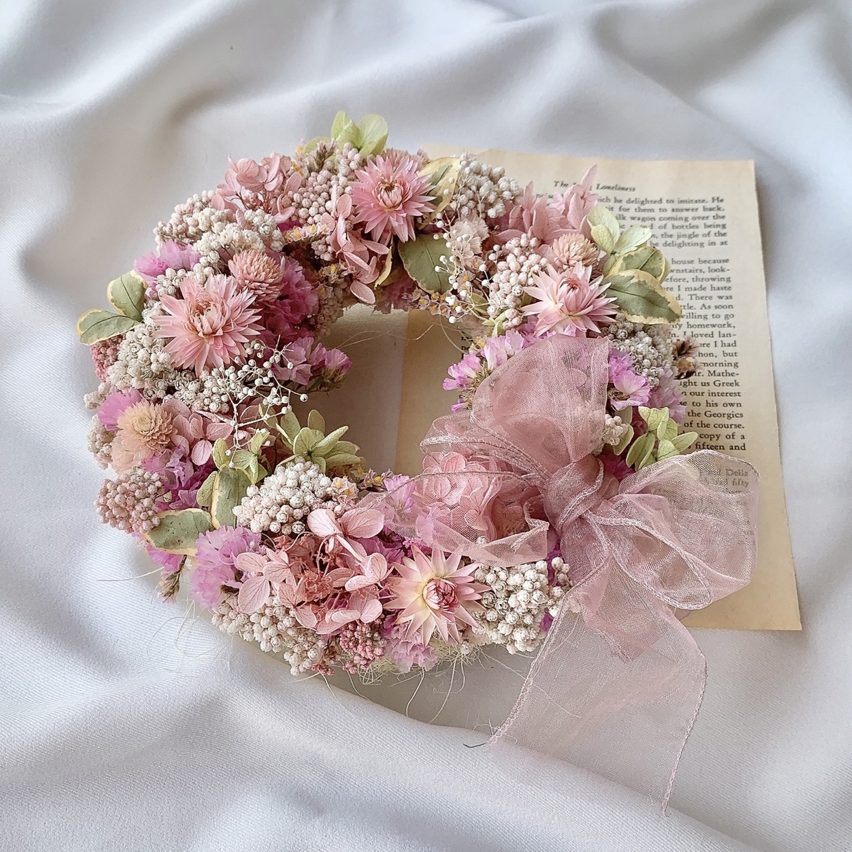 ドライフラワーのオーバルリース　ピンク系 ドライフラワーのオーバルリース ピンク系