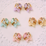 ~Milky~ミルキーリボン×ビジュー(ピアス・イヤリング)