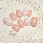 完成品◎水彩フラワーのショートネイルチップm58