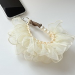 【スマホ置き忘れちゃうあなたに】Puff Pearl strap パールとフリルで可愛さと実用性を兼ね揃えたハンドストラップ