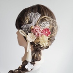 N7 つまみ細工　髪飾り　ピンク　卒業式　袴　結婚式　ドライフラワー　成人式