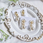 ClearFlower & BigPearl　お花 パール 涼しげ クリア フラワー 可愛い ビーズ ファルファーレ ウエディング ウエディングアクセサリー ドレススタイル ウエディングピアス