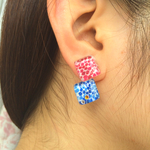 赤＊青🌸お花のスクエアピアス