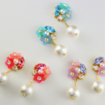 お花ビジュー♡♡揺れるコットンパール(ピアス・イヤリング)