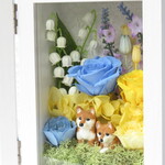 お名前入れ＆メッセージ　結婚祝い♪   柴犬のプリザーブドフラワーフォトフレーム　バラ　ペット お誕生日　敬老の日